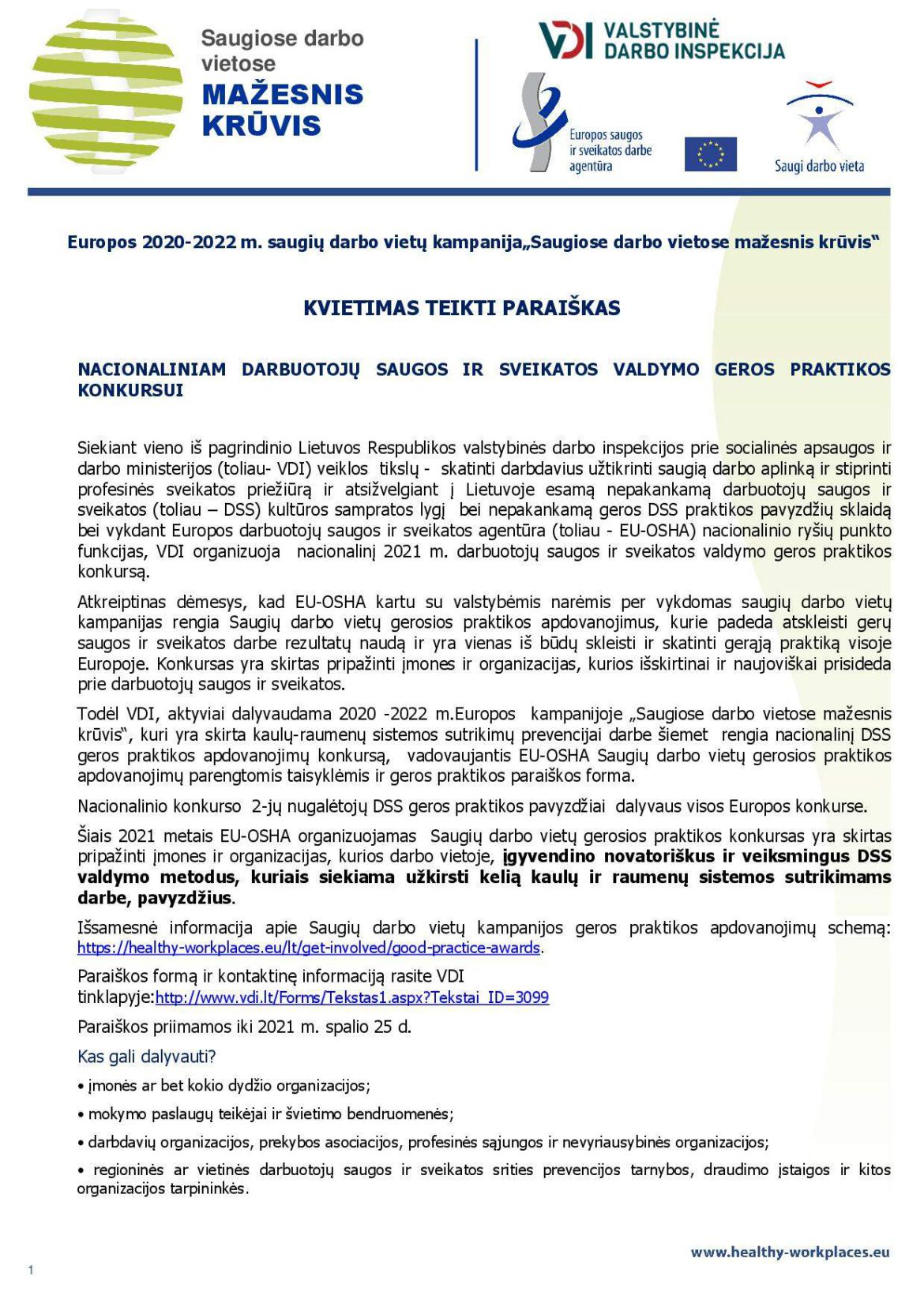 Kvietimas teikti paraiskas